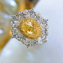 Garnet Luxury Big Yellow Citrine Zircon Crystal Adjustable Ring - S925 - Emberil