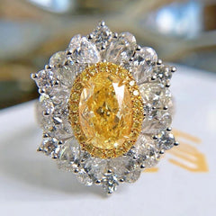 Garnet Luxury Big Yellow Citrine Zircon Crystal Adjustable Ring - S925 - Emberil