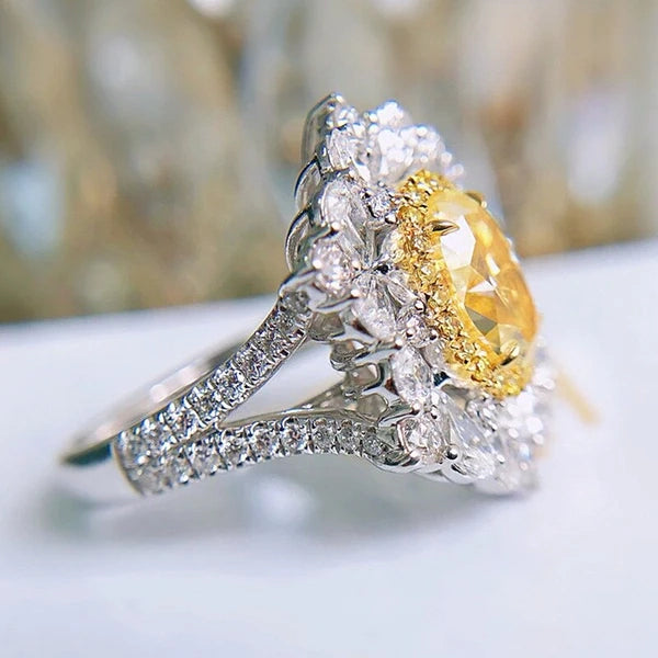 Garnet Luxury Big Yellow Citrine Zircon Crystal Adjustable Ring - S925 - Emberil