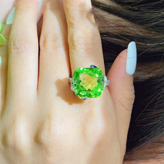 Peridot Luxury Big Tourmaline Green Zircon Adjustable Ring - S925 - Emberil