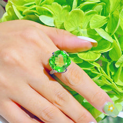 Peridot Luxury Big Tourmaline Green Zircon Adjustable Ring - S925 - Emberil