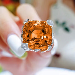 Beryl Big Orange Zircon Adjustable Ring - S925 - Emberil