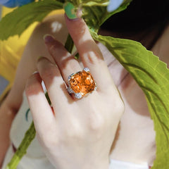 Beryl Big Orange Zircon Adjustable Ring - S925 - Emberil