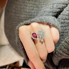 Ruby Red Tear Leaf S925 Ring - Emberil