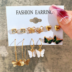 6 Pieces Acrylic Butterfly Heart Stud Pack - Emberil