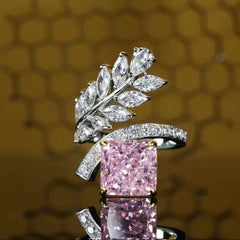 Baby Pink Cubic Zirconia Leaf Ring - Emberil