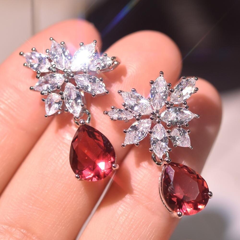 Luxury Emerald Red Pear Earrings - Emberil