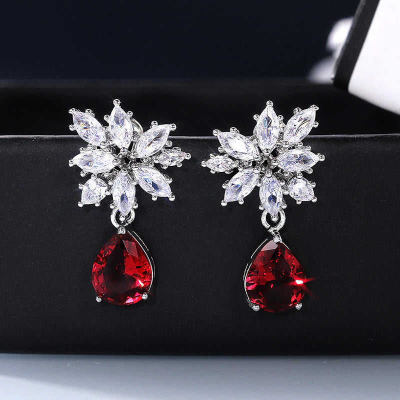 Luxury Emerald Red Pear Earrings - Emberil