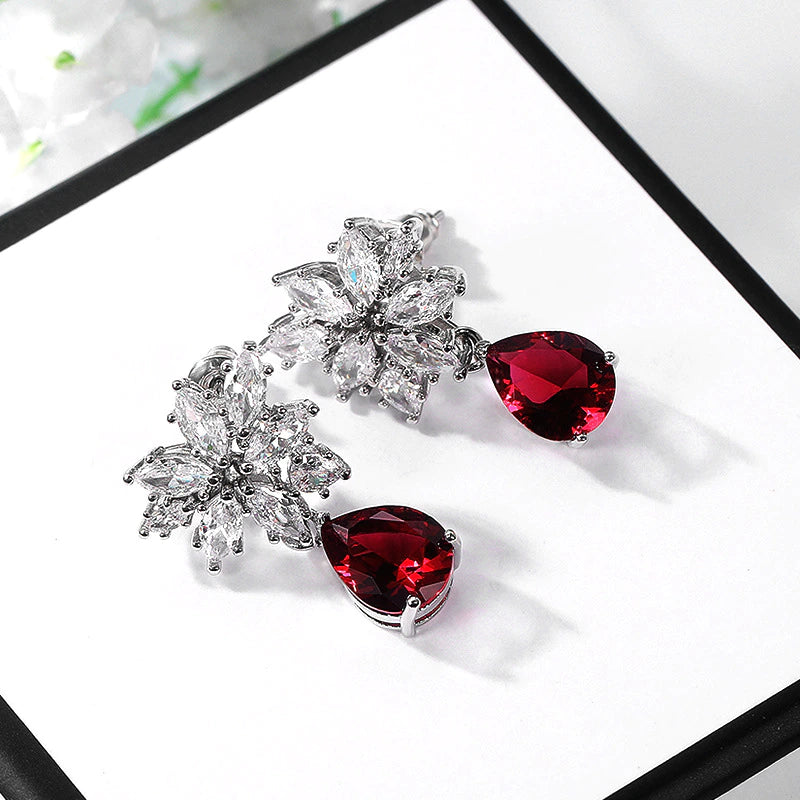 Luxury Emerald Red Pear Earrings - Emberil