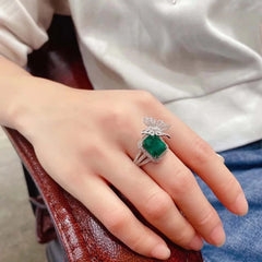 Square Stone Green Butterfly S925 Ring - Emberil