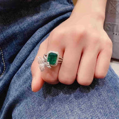 Square Stone Green Butterfly S925 Ring - Emberil