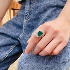 Square Stone Green Butterfly S925 Ring - Emberil