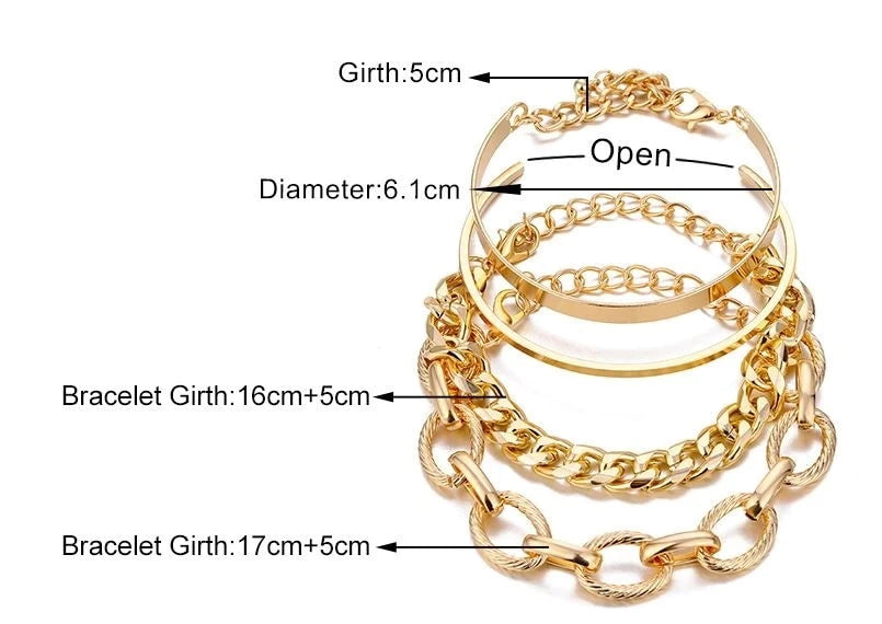 4Pcs Thick Chain Open Bracelets Set - Emberil