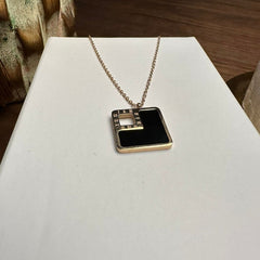 Roman Numeral Square Black Onyx Rose Gold Pendant Necklace - Stainless Steel - Emberil