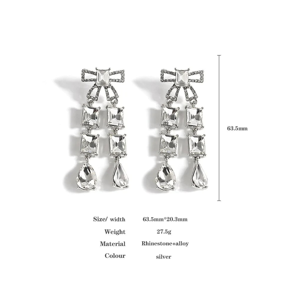 Luxury Bowknot Square Crystal Glass Drop Earrings - Emberil