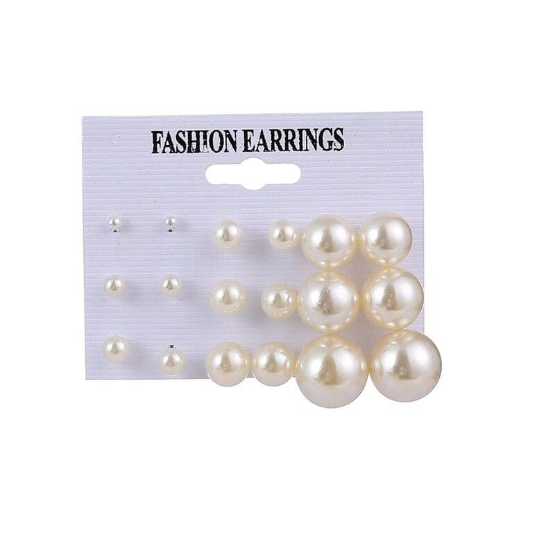 9 Pieces Pearl Stud Set - Emberil