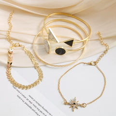 5 Pcs Bracelets Charm Jewelry Set Golden Metal Multilayered Chain Bangle - Emberil