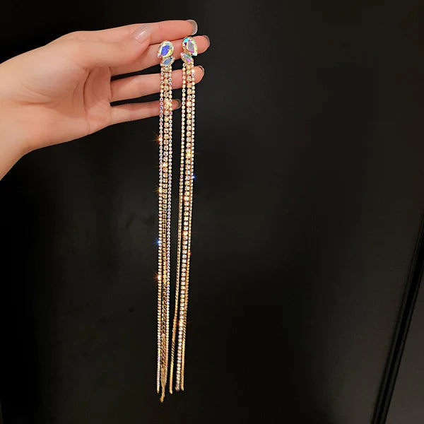 The Long Tassel Golden Drop Earrings - S925 - Emberil