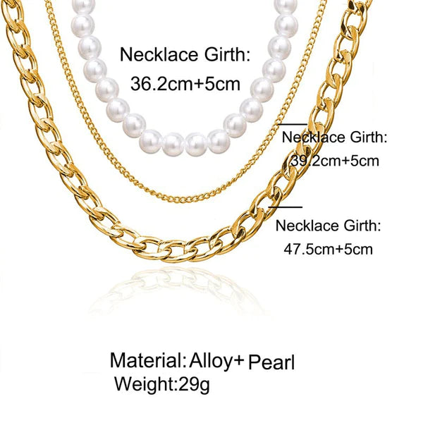 3 Layers Pearl Chains Trendy Necklace - Emberil