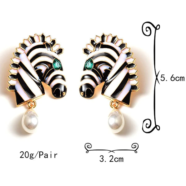 White Zebra Pearl Drop Earrings - Emberil