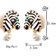 White Zebra Pearl Drop Earrings - Emberil