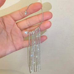 Silver Tassel Luxury Rhinestone Ear Clips - Emberil