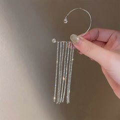 Silver Tassel Luxury Rhinestone Ear Clips - Emberil