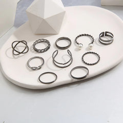 10 Pcs Pearl Twist Ring Set - Emberil