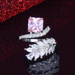 Baby Pink Cubic Zirconia Leaf Ring - Emberil