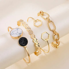 3Pcs Bracelets Charm Jewelry Set Golden Metal Multilayered Chain Bangle - Emberil