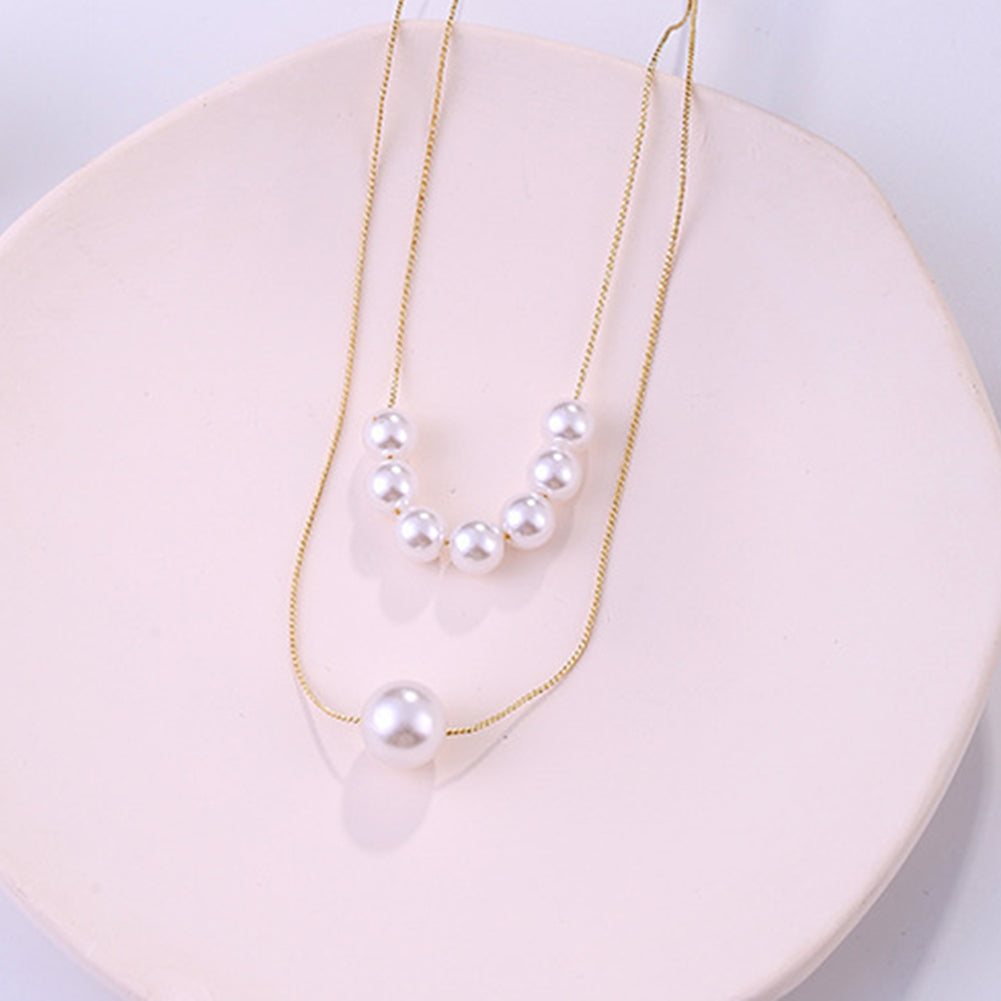 Double Layer Imitation Pearl Necklace - Emberil