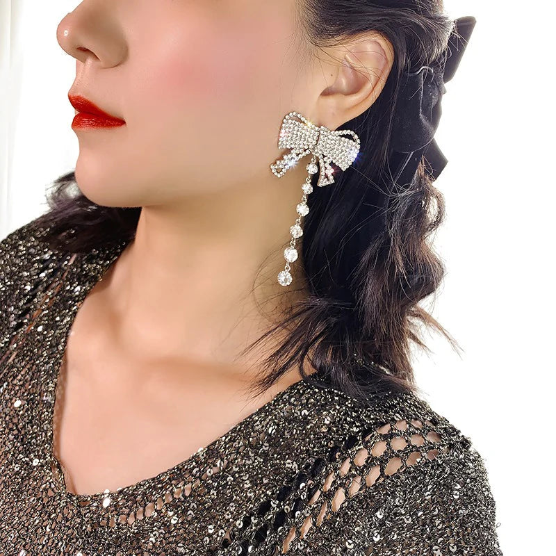 Luxury Bow Crystal Earrings - S925 - Emberil