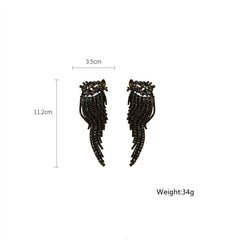 Black Luxury Crystal Drop Tassel Earrings - S925 (Limited Edition)