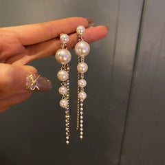 Pearl Drop Tassel Earrings - S925 - Emberil