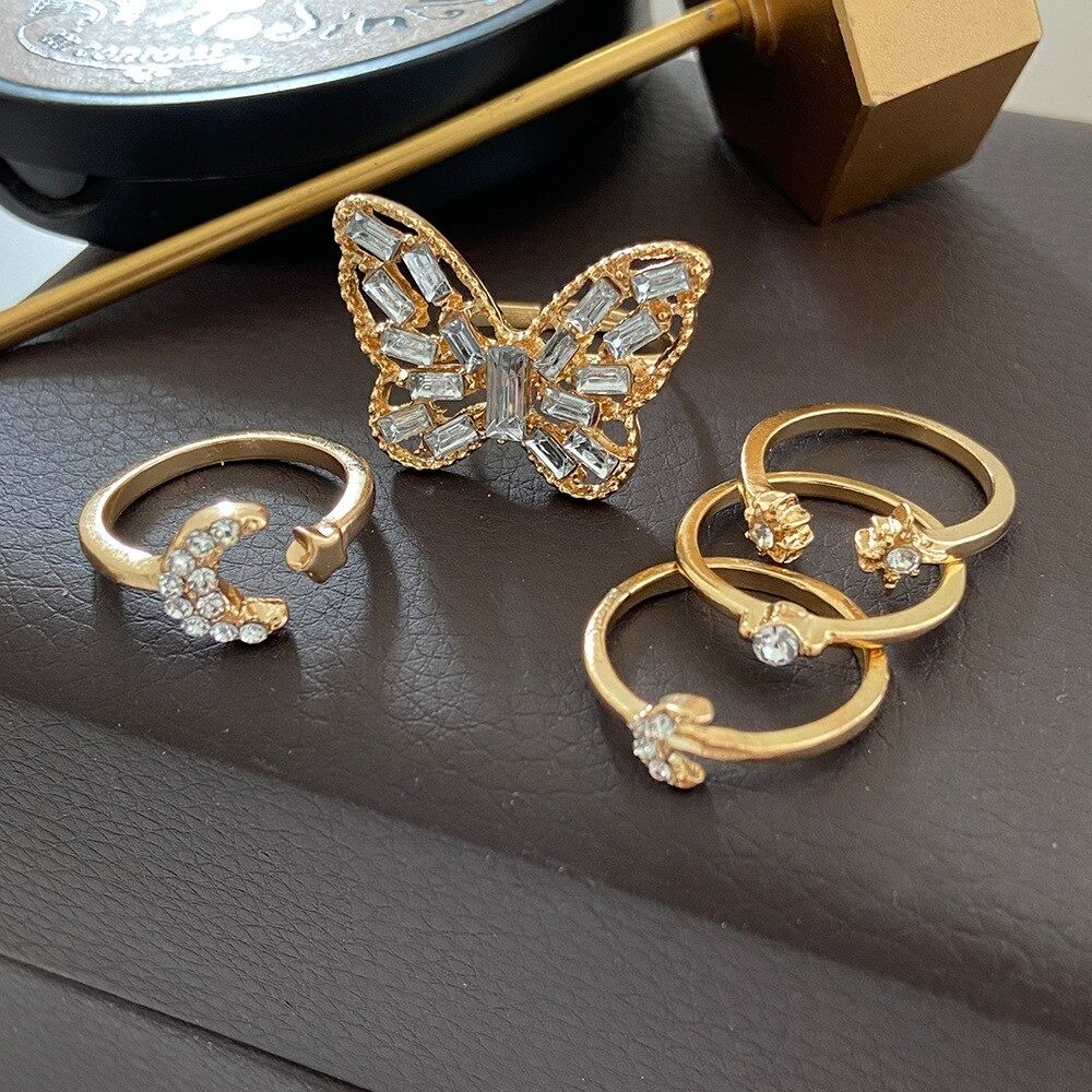 Butterfly Statement Ring Set - 5 Pcs - Emberil