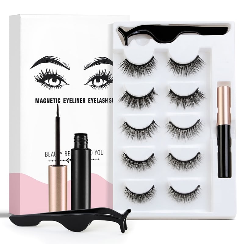 Magnetic Eyelashes 5 Pairs, Magnetic Eyelashes with Eyeliner Kit Easy to Wear, Comfortable ＆ Reusable False Lashes From Natural to Gorgeous Styles No Glue Needed - Emberil Pakistan