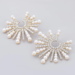 Fireworks Luxury Rhinestone Imitation Pearl Statement Earrings - S925 - Emberil