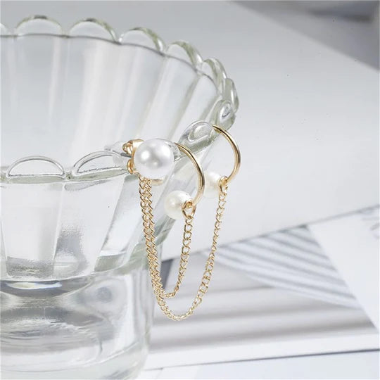 Pearl Double Chain Earring Clip - Emberil