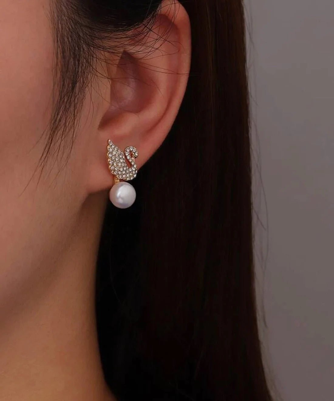 Pearl Swan Stud Earring - S925 - Emberil