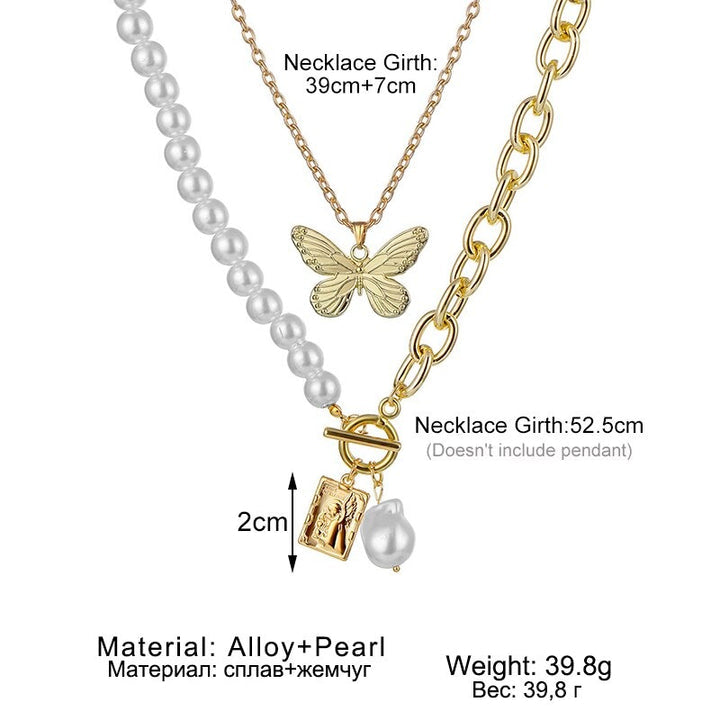 Butterfly Mother Pearl Double Chain Set - Emberil