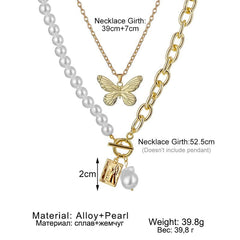 Butterfly Mother Pearl Double Chain Set - Emberil